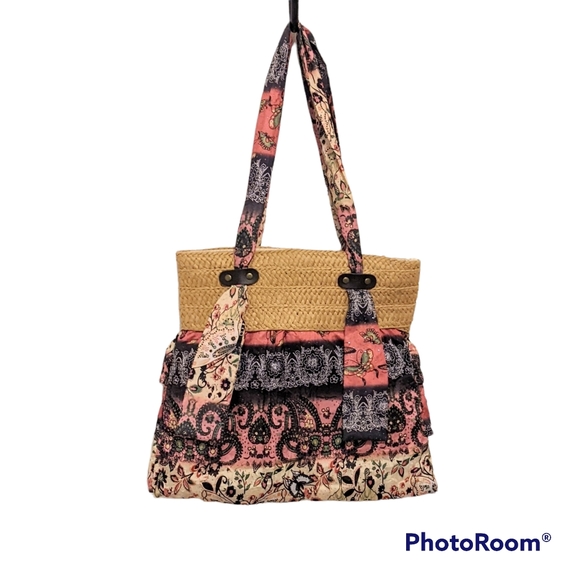 Boho Hippie Capelli Straworld Hobo Bag Multicolor with Ruffles, NEW - Picture 2 of 3